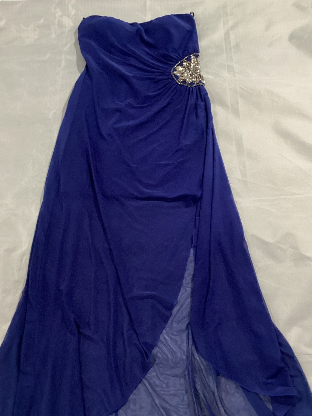 Strapless Cobalt Blue Prom Gown with Crystal Side Accent size med #n